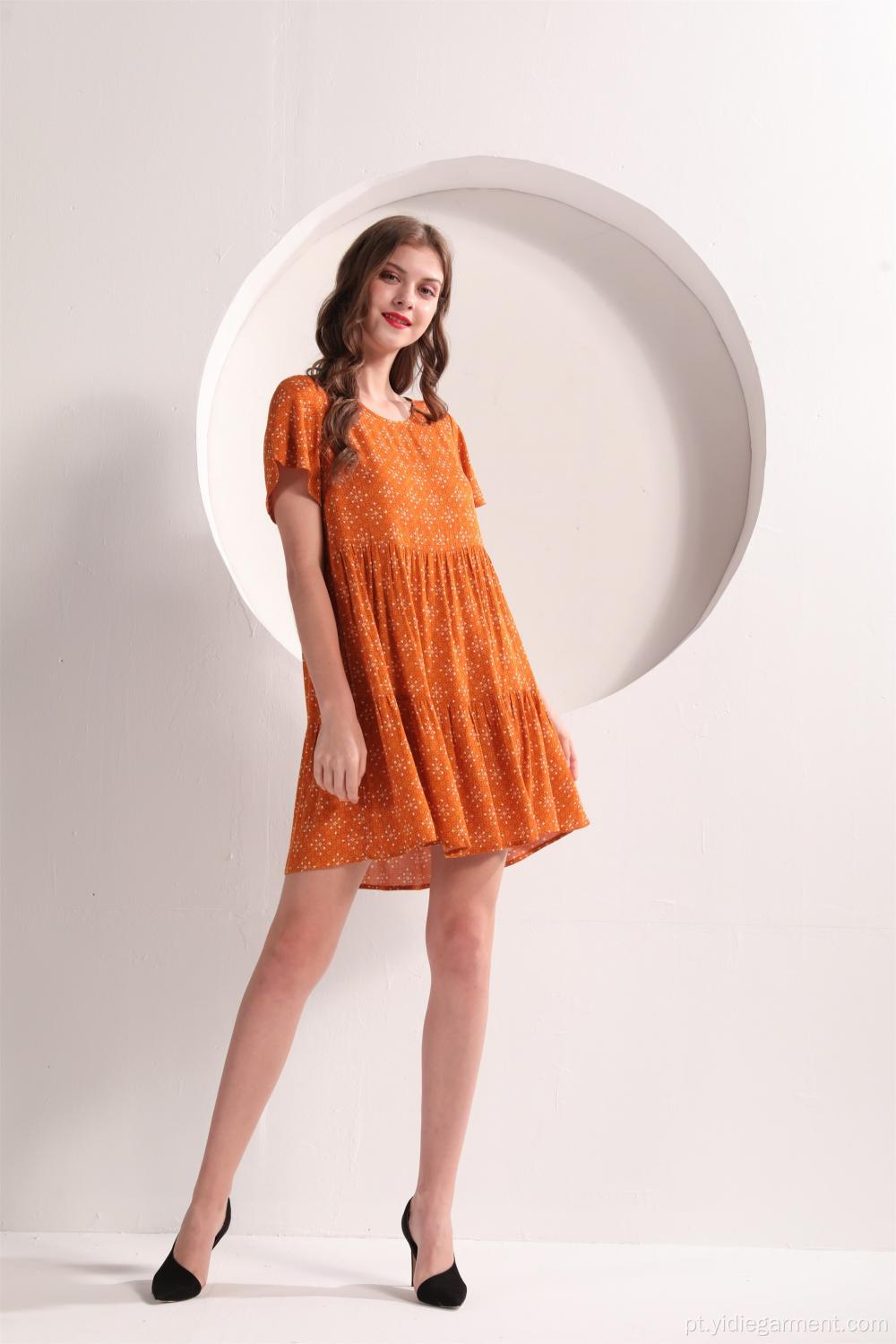 Mini vestido laranja de verão para mulheres