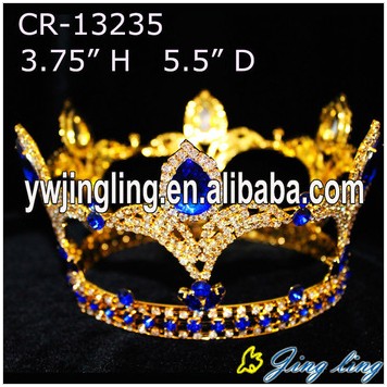 Custom  Fleur De Lis Full Round Crown Gold Pageant Crowns