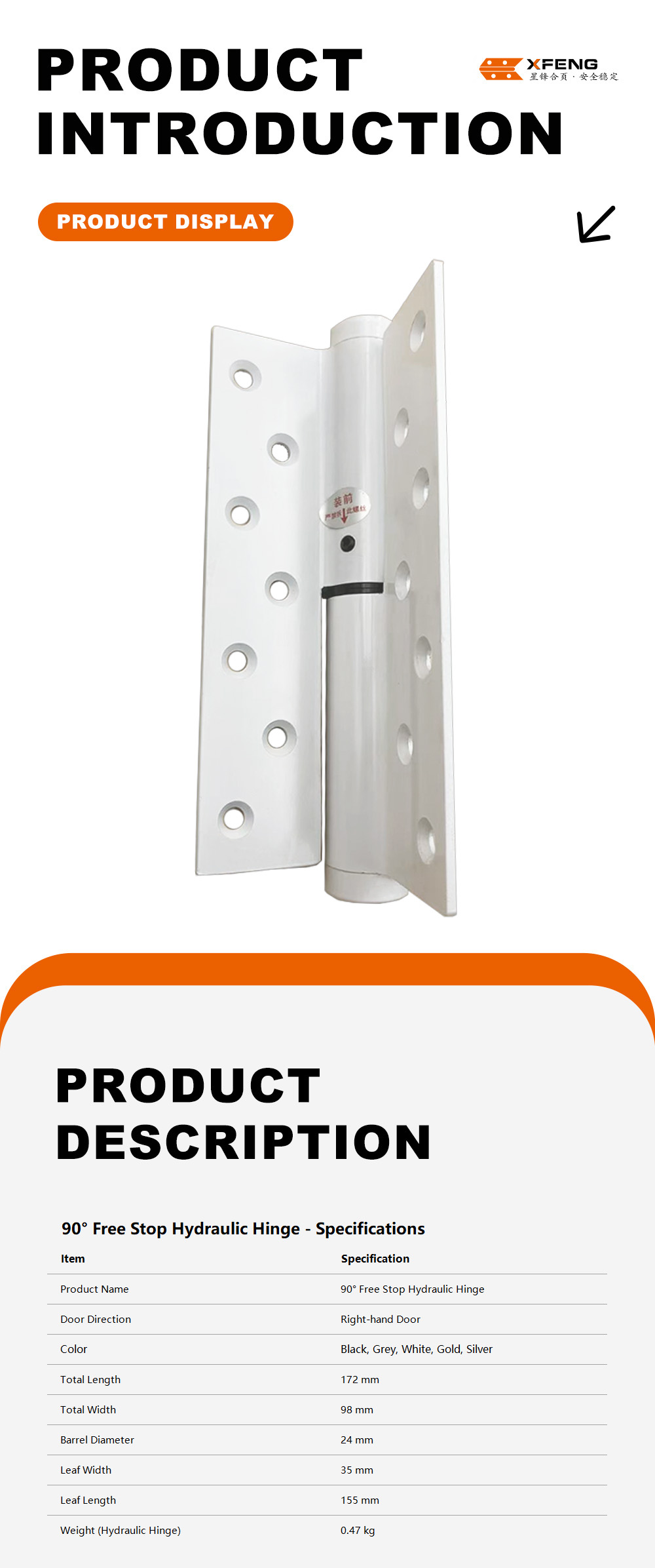 1- 90° Non-positioning Hydraulic Hinge x