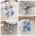Elegant Long-Length Blue Beaded Fringed Earrings