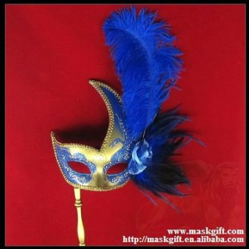 Wholesale popular deisgn blue and gold stick party mask (B005S)