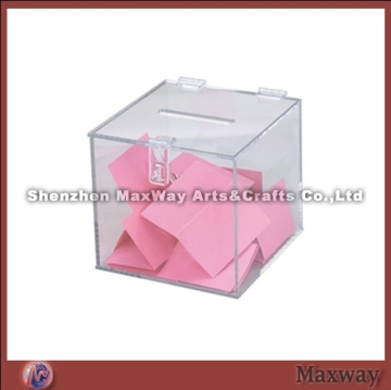 Small clear square acrylic entry box with hinged top