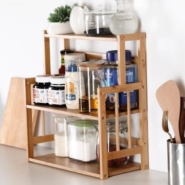 Bamboo Cabinets with Adjustable Shelves - Spice Rack and Storage Racks for Kitchen Organizer