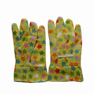 Working gloves for children, drill cotton material, full floral design