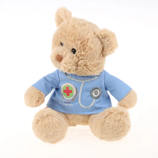 Soft Plush Doctor Teddy Bear in Blue Nursing T-shirt