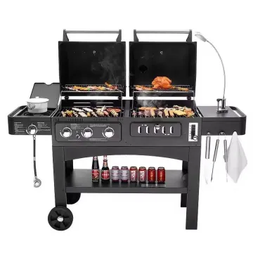 Outdoor Kitchen Barbecue Grills Steel Barbeque Charcoal Fire Table Durable BBQ Grill Gas and Carbon Dual-Use BBQ