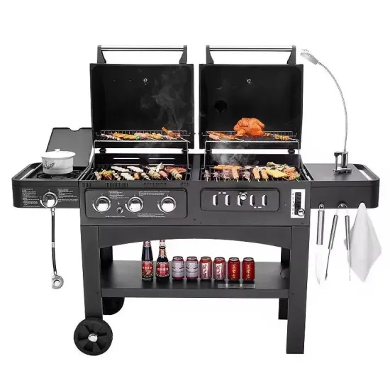 Outdoor Kitchen Barbecue Grills Steel Barbeque Charcoal Fire Table Durable BBQ Grill Gas and Carbon Dual-Use BBQ