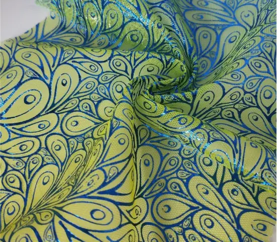 Peacock foil design tulle mesh fabric