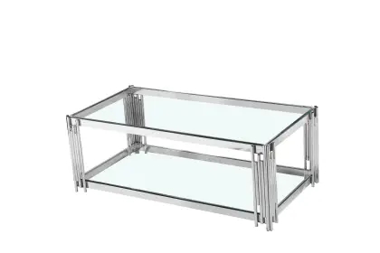 Dual-Tier Gold Frame Coffee Table with Glass