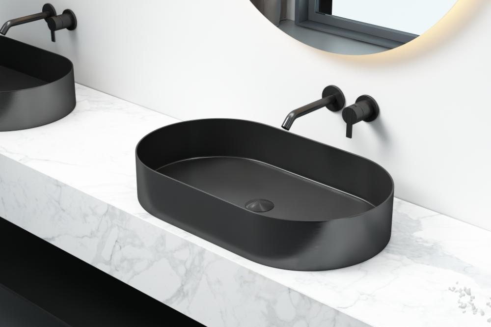 Stainless Steel Matt Black Oval Bathroom Single Basin