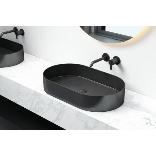 Stainless Steel Matt Black Oval Bathroom Single Basin