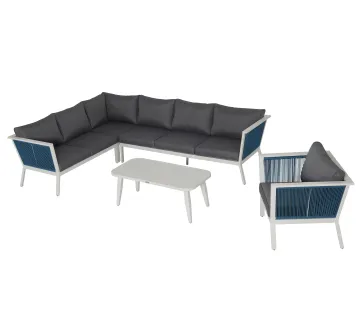 Blue Outdoor Aluminum Garden Round Rope Corner Sofa Set