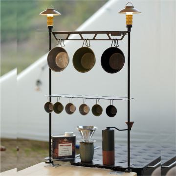 Outdoor Camping Gear Bundle: Portable Folding Table, Hanging Rack, Camping Lamp, Lantern Stand, and Pole