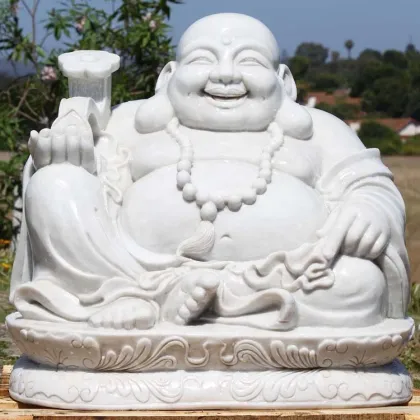 Chinese white marble good luck statue laughing buddha stone sculpture