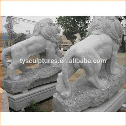 Outdoor granite animal of a big lion and a little lion statue