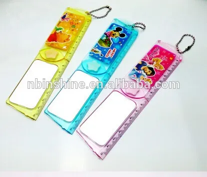 15cm plastic folding ruler with mirror , 2014 hot sale kids funny ruler with keychain