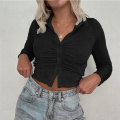 Women's Long Sleeve VNeck Ruched Top