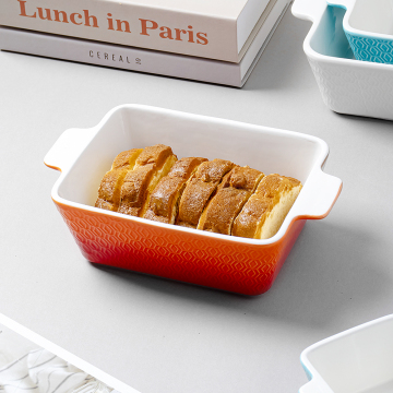 Custom Ceramic Baking Pan with Handles and Gradient Glaze