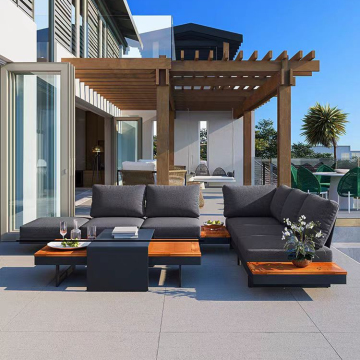 Modern Aluminum Frame Waterproof Teak Wood Garden Patio Sofa Set