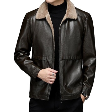 Mens Pilot Sheepskin Shearling Fur Collar Leather Jacket