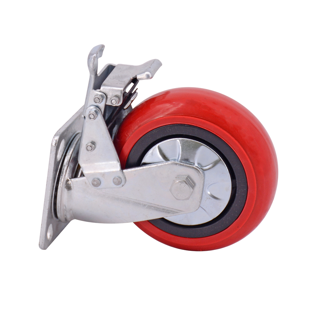 6 Inch Red Pvc Wheel Caster With Brake