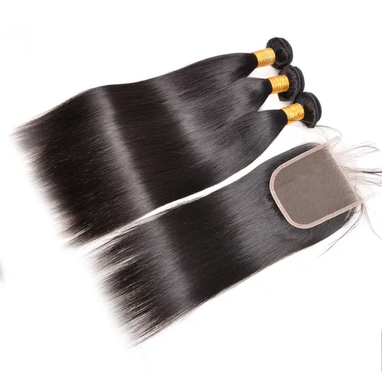 100% Human Hair Vendors Silk Straight Wave Hair Bundles With Closure Peruvian Non Remy Hair