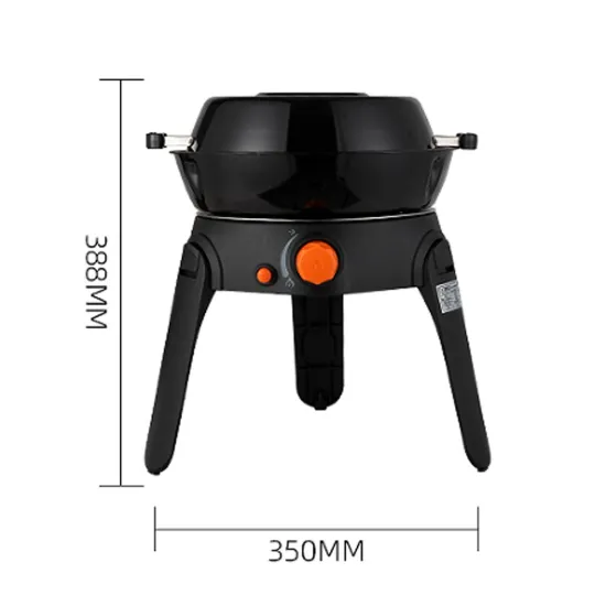 Enamelled Pot with BBQ Grid & Grill Plate, Flame Peep Holes, and Piezo Ignition