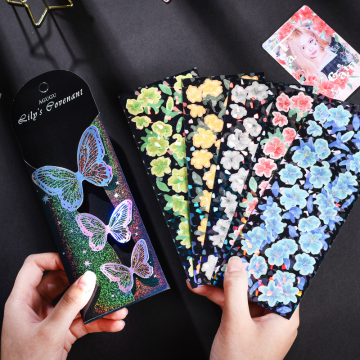 Korea Cartoon Flower Retro Laser Sticker DIY Decorative Set - Kawaii Stickers