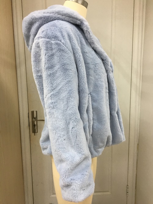 Plush Blue Hooded Fur Jacket