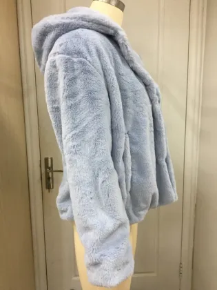 Plush Blue Hooded Fur Jacket