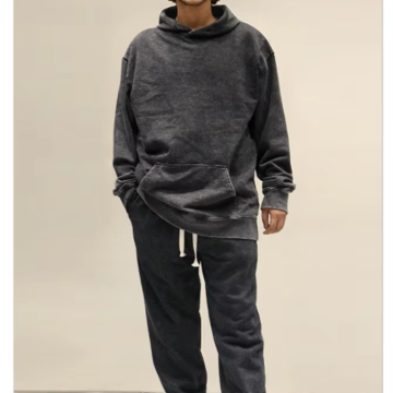 Black Men's Acid Washed Oversized Hoodie and Sweatpants Set - Wholesale Heavyweight Cotton Terry Lining