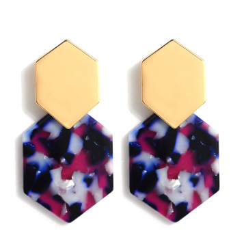 Mottled Acrylic Earrings Resin Drop Dangle Earring Hoop Statement Polygonal Bohemian Fashion Jewelry Earrings for Women Girls