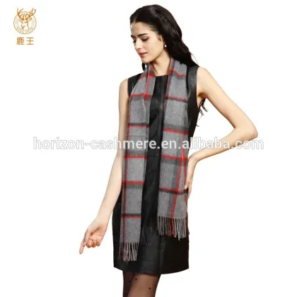 Women Woven Striped Scarf, Women Elegant Red Striped Cashmere Scarf