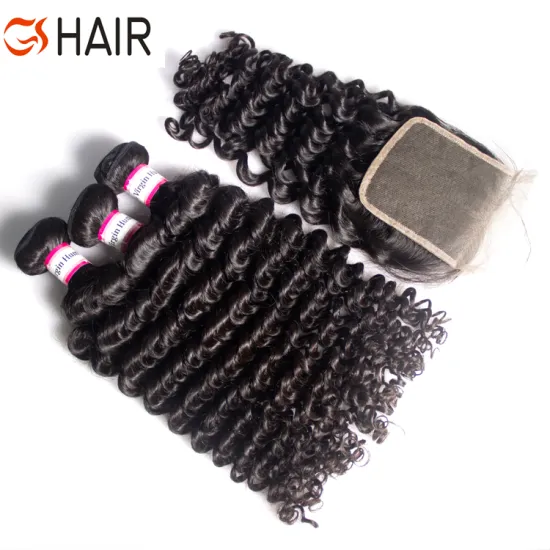 GS Brazilian Hair 3 Bundles with 4x4 Closure - Virgin Hair Bundle Set with Frontal