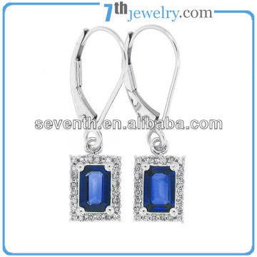 Big Beautiful Oblong Shaped Leverback Earrings With CZ Diamond Silver Plated Brass Earrings