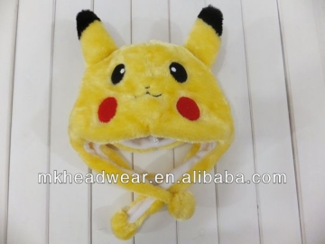 Children plush short eared animal hat/ in pikachu design