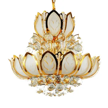 Golden Lotus Crystal Chandelier for Living Room and Dining Room