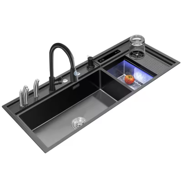3-in-1 Black Stainless Steel Kitchen Sink: Perfect for Vegetable, Seafood, and More in a Modern Kitchen