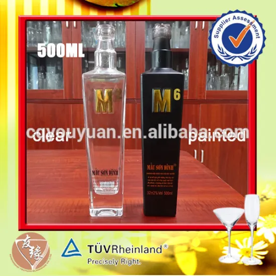 Top quality flint glass painted black spirit bottle 500ml