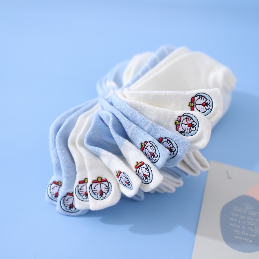 Robot Cat Embroidered Boat Socks