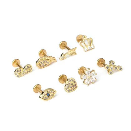 Gold Plated Cubic Zirconia Helix Earrings - Wholesale Custom Statement Targus Cartilage Stud Earrings