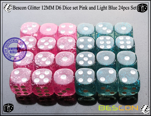 Bescon Glitter 12MM D6 Dice set Pink and Light Blue 24pcs Set-1