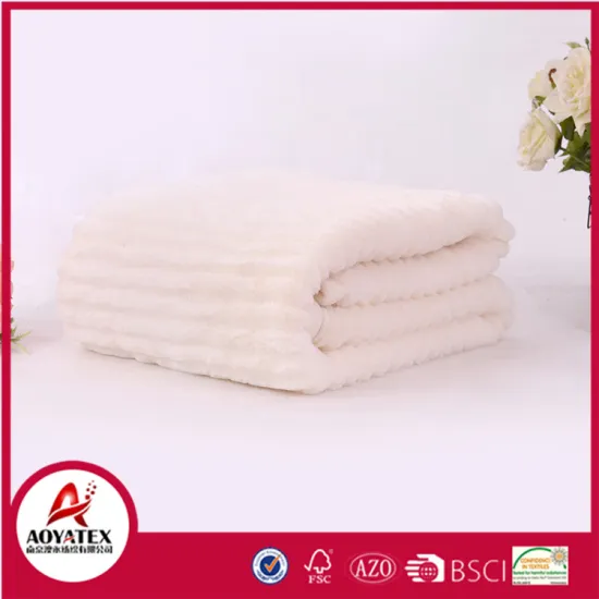 embossed stripe Little rabbit hair pv fleece fur blanket with cream