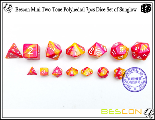 Bescon Mini Two-Tone Polyhedral 7pcs Dice Set of Sunglow-3