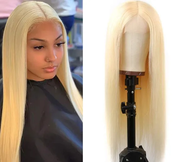 2021 100% raw human hair  virgin silky straight  613  blonde  lace front  wig