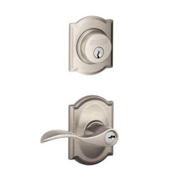 Satin Nickel Camelot Trim Decorative Security Set Lever