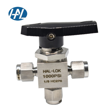 High Pressure Alloy C-276 3-Way Instrument Ball Valve with Double Ferrules