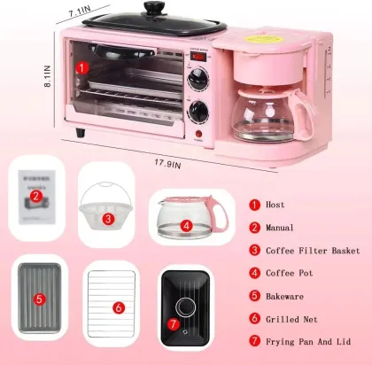 3-in-1 Electric Oven: Breakfast Maker with Coffee Maker & Toaster
