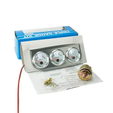 Chrome 52MM Triple Gauge Kit: Voltmeter, Water Temperature Gauge, Oil Pressure Gauge with Sensors - Car Meter