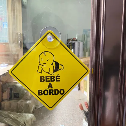 Auto Suction Cup Warning Card for Bebe a Bordo Car Stickers